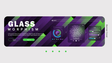 Glass Morphism Website Banner with Interactive Elements Design