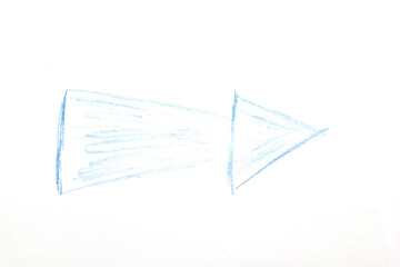 Drawing on a sheet of paper with a blue colored pencil, direction indicator.