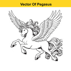 Black and White Line Art of a Majestic Pegasus with Wings for Easy Tracing