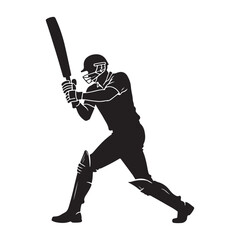 Illustration of a crecket player, Silhouette of a boy playing cricket.