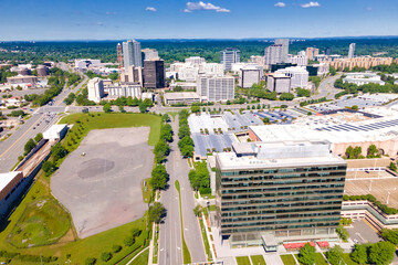 Aerial view of Tysons Corner, a modern city in Virginia.
