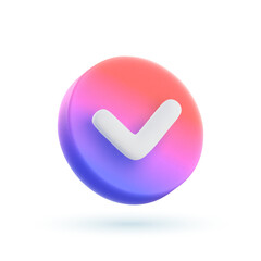 3d vector gradient color check mark icon in cartoon minimal style.
