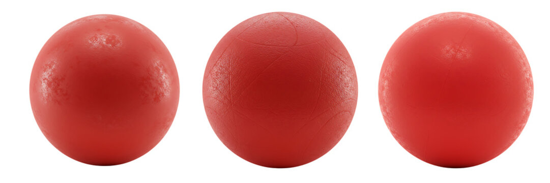 Red Rubber Playground Balls On Isolated Transparent Background

