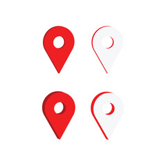 Location Icon, Location Pin Icon, Red Map Pin Location Icon Set Vector – 3D Style Navigation and GPS Marker Graphics