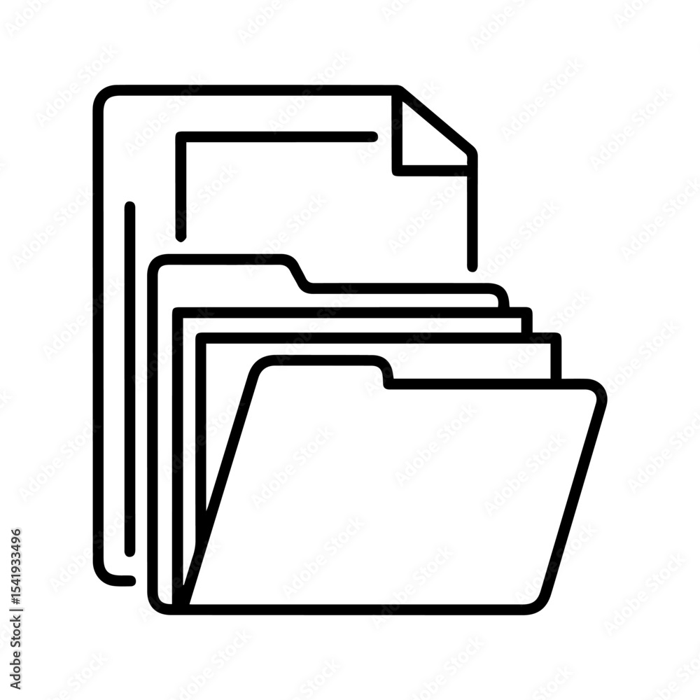 Poster a black and white line drawing showing a folder with documents stacked in and behind it