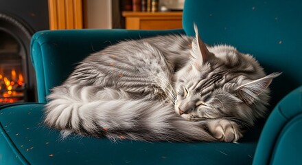 Maine Coon Meltdown: Cat Nap by the Fireplace