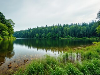 Tranquil Lakeside, Evergreen Beauty