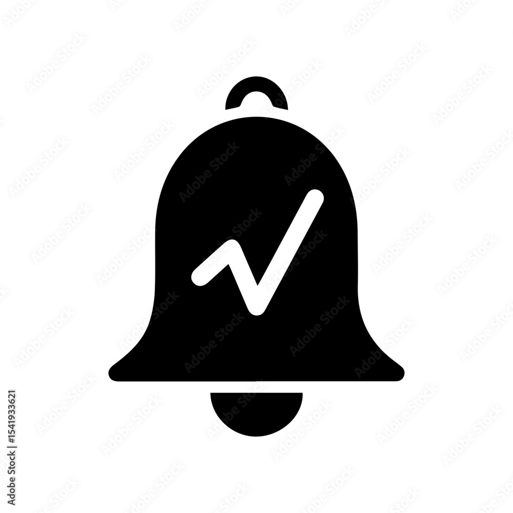 Aufkleber a black bell with a checkmark and a rounded clapper displayed against a white background