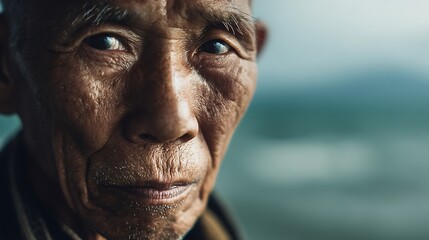 Obraz premium 深いまなざしと人生の記憶を映す表情