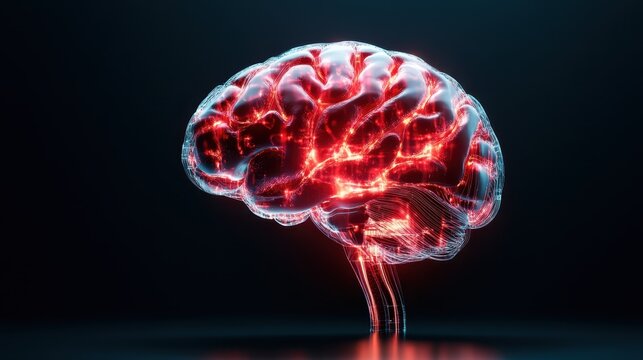 An abstract representation of a glowing brain that captures the essence of intelligence and technology, with vibrant colors and light patterns creating a futuristic atmosphere.