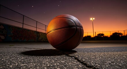 Urban Dusk: Basketball Dreams Under a Painted Sky