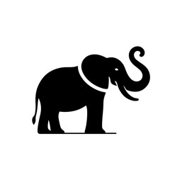 Obraz premium Elephant Silhouette Icon – Black Vector Animal with Upward Curved Trunk on White Background