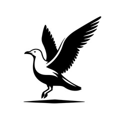Obraz premium Seagull Silhouette Icon – Black Vector Bird with Raised Wings Standing in Profile on White Background