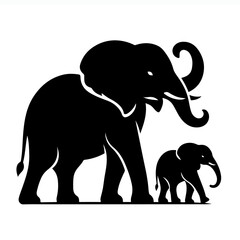 Obraz premium Elephant Silhouette Icon – Black Vector Animal with Upward Curved Trunk on White Background