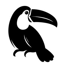 Obraz premium Toucan Silhouette Icon – Black Tropical Bird with Large Beak Facing Right on White Background
