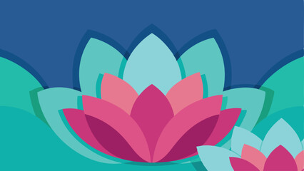 Abstract lotus flower illustration with layered petals in vibrant blue and pink tones