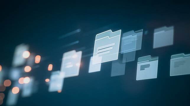 Digital Data Array: An array of illuminated folders representing data storage, reflecting the interconnectedness of information within the digital realm.