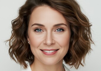 Naklejka premium Portrait of a smiling woman with blue eyes isolated on white background