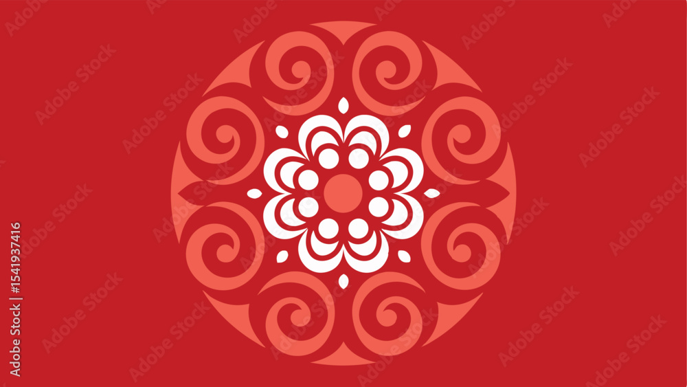 Poster abstract red and white mandala design suitable for decorative elements and modern design projects