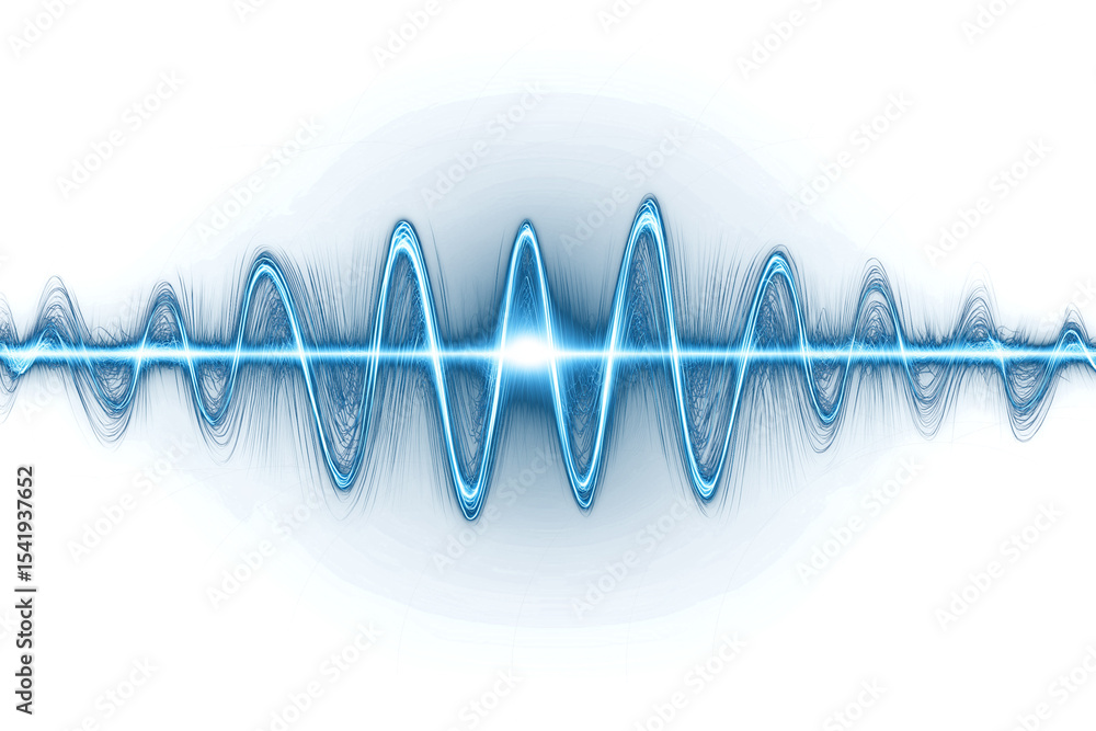 Canvas Prints abstract representation of sound waves with vibrant blue lines isolated on white background