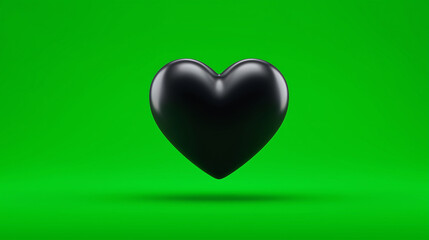 Black 3d heart on green background
