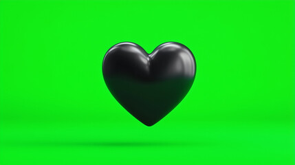 Black 3d heart on green background