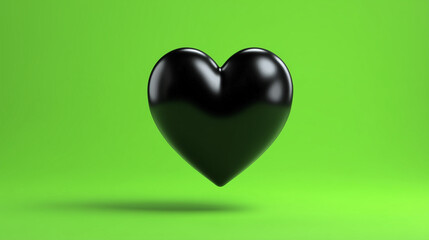 Black 3d heart on green background