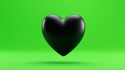 Black 3d heart on green background