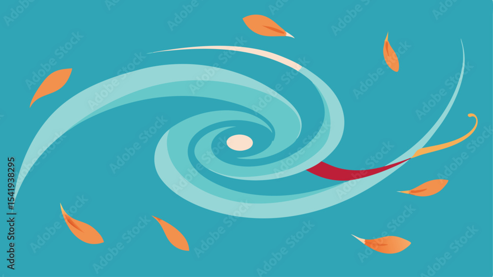 Poster abstract swirling vortex design with orange leaf elements on a transparent background