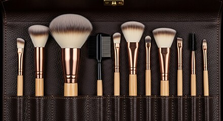 Artisan Makeup Brush Set: Precision Tools in a Leather Portfolio