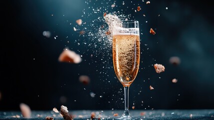 A champagne glass overflowing with sparkling bubbles captures a sense of celebration and joy, highlighting the essence of enjoyment during special occasions.