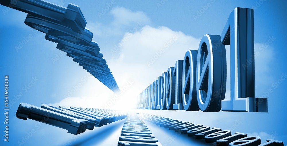 Poster digitally generated 3d binary code in sky