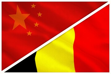 Close-up of Chinese and Belgium flags