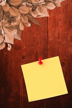 Fototapeta Autumn leaves with yellow note