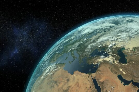Naklejki Digitally generated image of Earth against star field