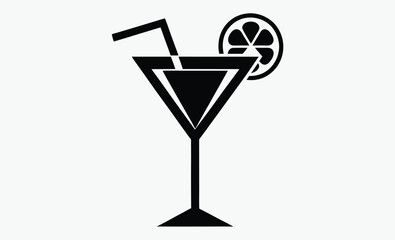 Cocktail icon , drink glass silhouette, bar menu vector, line art beverage, black shape illustration
