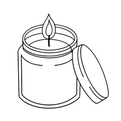 glass jar candle with open lid and burning flame autumn cozy decoration or thanksgiving symbol vector icon