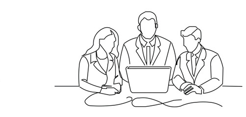 Business Meeting Discussion Line Art, Team Collaboration Graphic