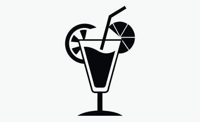 Cocktail icon , drink glass silhouette, bar menu vector, line art beverage, black shape illustration