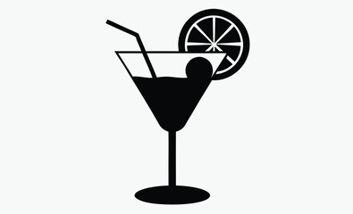 Cocktail icon , drink glass silhouette, bar menu vector, line art beverage, black shape illustration