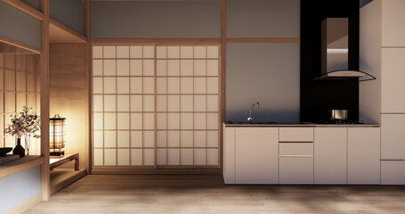 Kitchen room japanese style.3D rendering