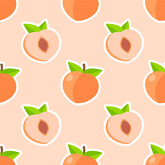 Cartoon seamless pattern of ripe peaches.