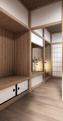 Asia wood room interior cleaning room with decoration Japanese style. 3D rendering
