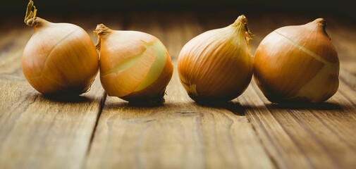 Fresh onion on wooden tables