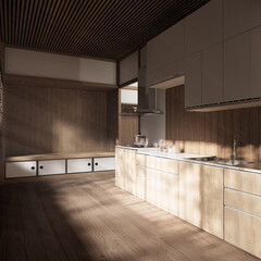 Kitchen room japanese style.3D rendering