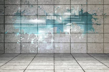 Splash on wall revealing technology interface