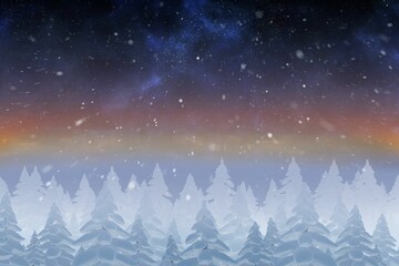 Fototapeta premium Snow falling on fir tree forest