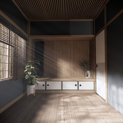 Cool colors give a feeling of coolness and calmness. Japanese traditional room, Mock up empty room...