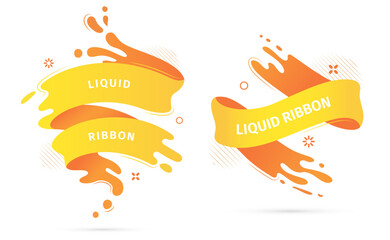Bright yellow liquid ribbons on white background. Collection design elements, decorative sticker for sale banner. 