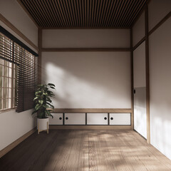 Asia wood room interior cleaning room with decoration Japanese style. 3D rendering